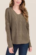 Alya Kayla Cable Knit Pullover Sweater - Olive
