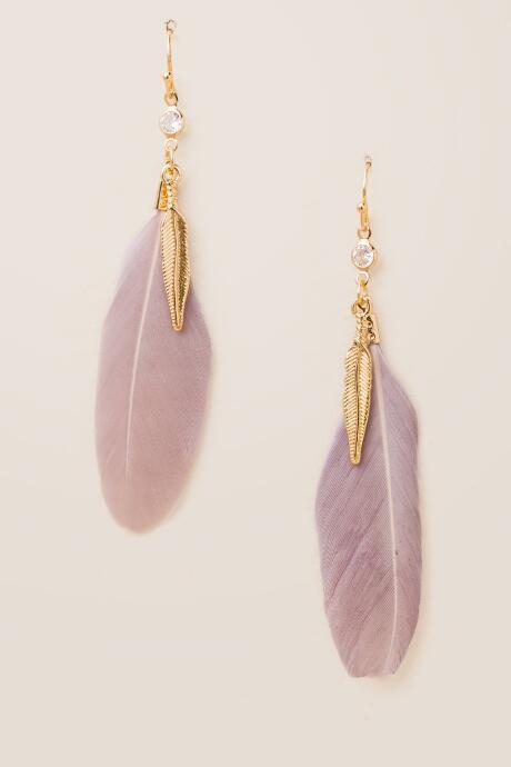 Francesca's Gretchen Feather Drop Earrings - Gray