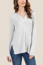 Francesca's Cassandra Ribbed Side V Neck Top - Heather Gray