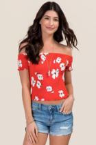 Alya Merill Allover Smocked Floral Top - Red