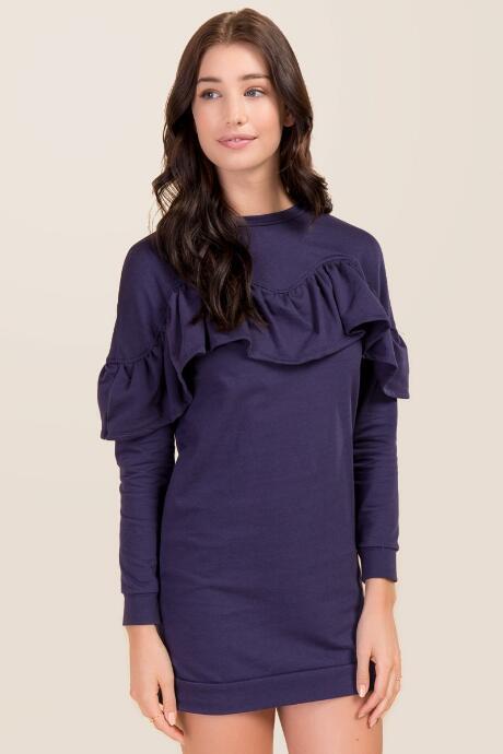 Francesca's Mimi Ruffle Sweatshirt Dress - Navy