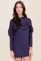 Francesca's Mimi Ruffle Sweatshirt Dress - Navy