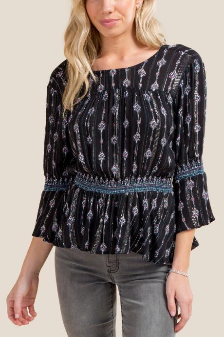 Francesca Inchess Liza Lurex Printed Peplum Top - Black
