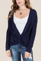 Alya Adalia Wrap Front Pullover Reversible Sweater - Navy