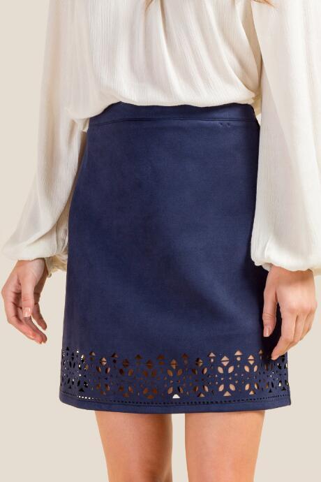 Francesca's Bryce Laser Cut Hem Skirt - Navy