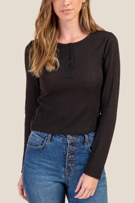 Francesca's Rashida Meet And Greet Basic Knit Top - Black
