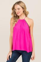 Miami Ria Swiss Dot Multi Pom High Neck Tank - Neon Pink