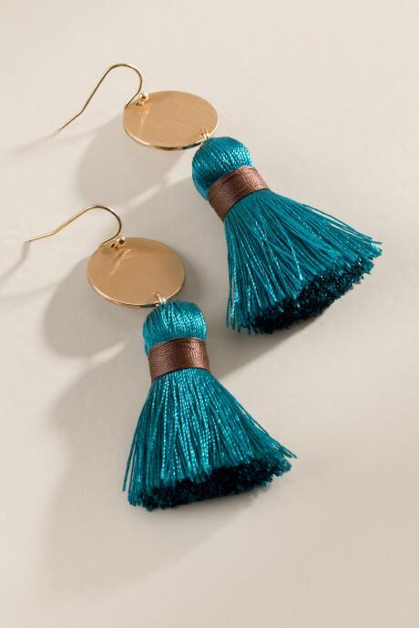 Francesca's Trinity Tasseled Coin Drop Earrings - Forest