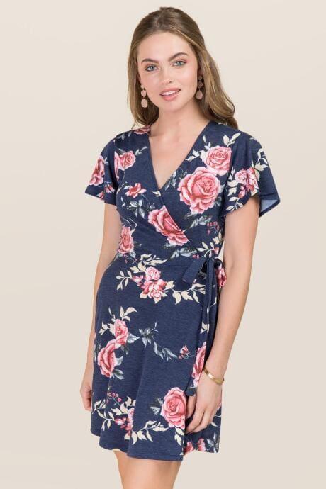 Alya Rayni Floral Wrap Dress - Navy