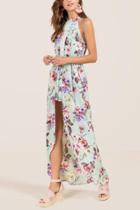 Francesca's Aubree Floral Crochet Trim Maxi Romper - Mint