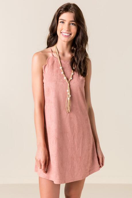 Alya Mariella Faux Suede Scalloped Dress - Rose