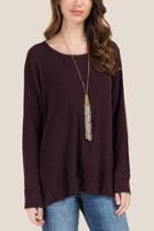 Francesca's Sandrine Side Slit Jersey Top - Burgundy