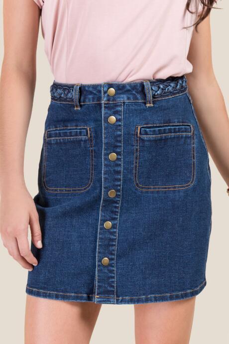 Francesca's Avery Snap Front Braided Waist Skirt - Medium Wash