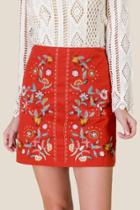 Francesca's Karessa Embroidered Mini Skirt - Cinnamon