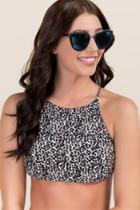 Francescas Estee Cheetah High Neck Swimsuit Top - Tan
