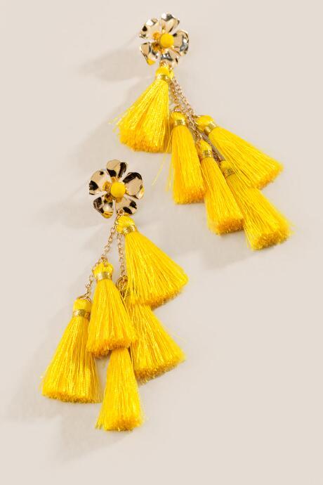 Francesca's Freda Flower And Tassel Earrings - Marigold