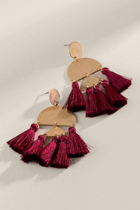 Francesca's Stella Tasseled Chandelier Earrings In Burgundy - Burgundy