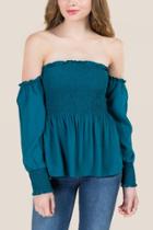Francesca's Tori Off The Shoulder Ruffle Top - Peacock