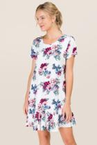 Francesca's Cay Ruffle Floral Shift Dress - White