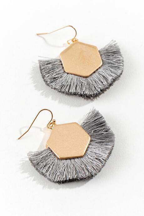 Francesca Inchess Lyanne Hexagon Tassel Earrings - Gray