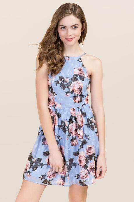 Francesca's Chelsea Burnout Floral Dress - Oxford Blue