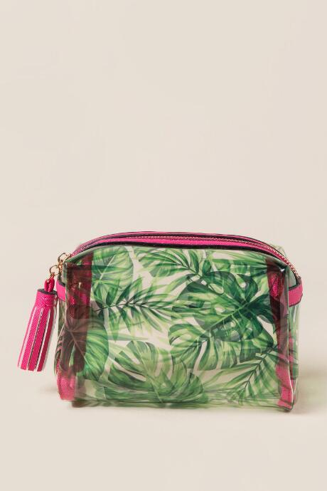 Francesca's Tasha Palm Print Cosmetic Pouch - Pink