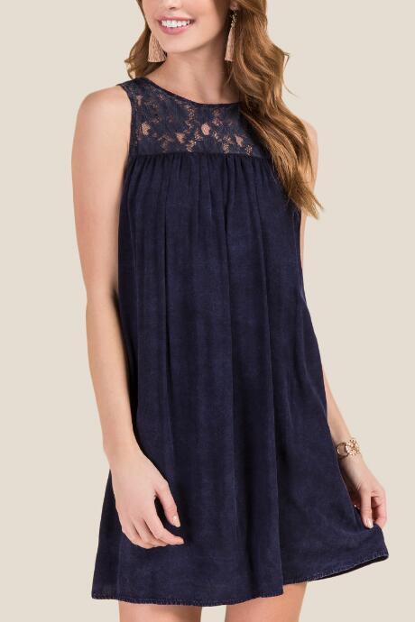 Francesca Inchess Sage Lace Mineral Wash Shift Dress - Navy
