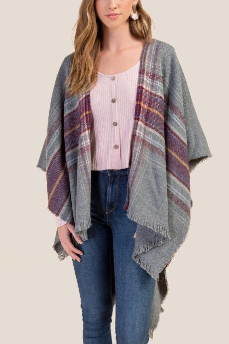 Francesca Inchess Aria Plaid Ruana - Gray