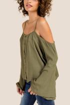 Francesca Inchess Calvine Cold Shoulder Button Down Blouse - Dark Olive
