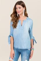Blue Rain Sia Tie Sleeve Cold Shoulder Tencel Top - Lite