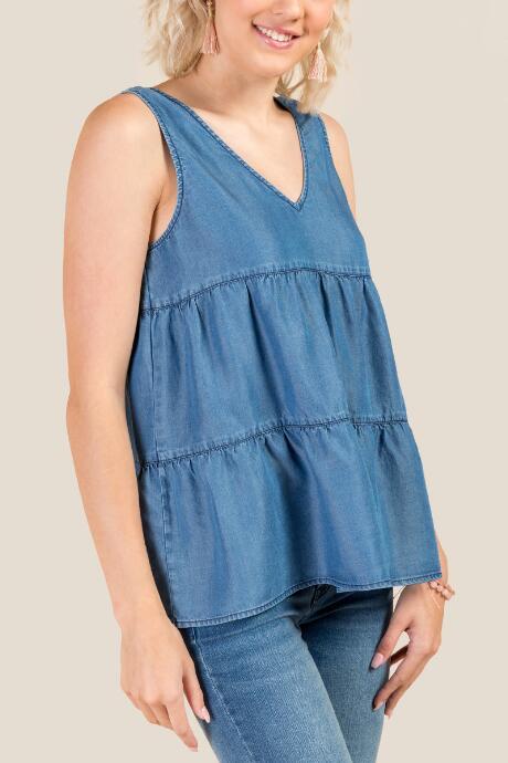 Francesca's Julie Double Peplum Blouse - Medium Wash