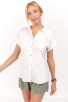 Francesca's Joy Double Pocket Button Down Top - Ivory