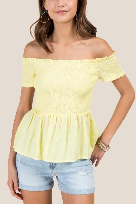 Francesca Inchess Drew Smocked Off The Shoulder Blouse - Lemonade