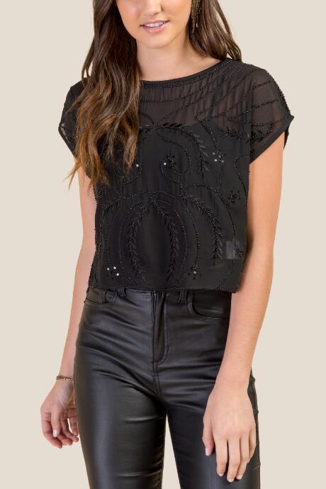 Francesca Inchess Lia Lux Beaded Crop Blouse - Black