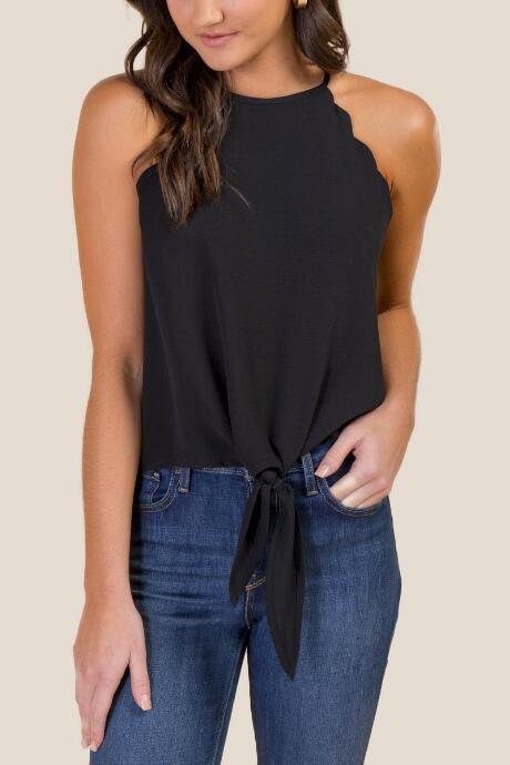 Francesca's Kristina Scalloped Tank Top - Black