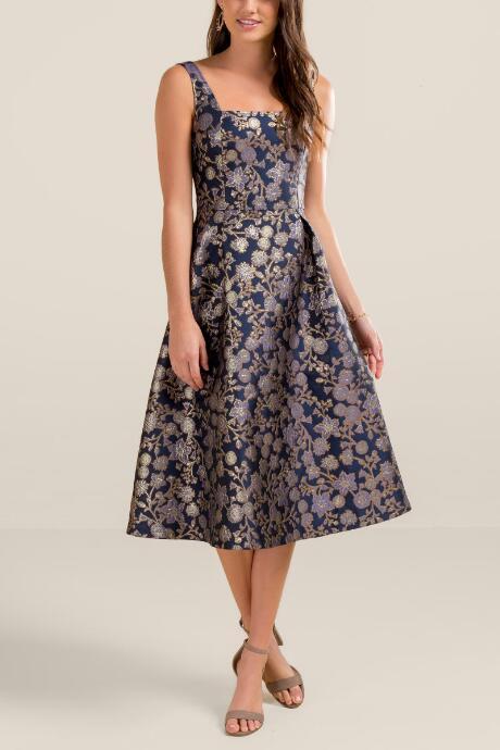 Francesca Inchess Mia Brocade Midi Dress - Navy