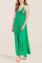 Francesca Inchess Pheobe Side Cut Front Floral Maxi Dress - Green
