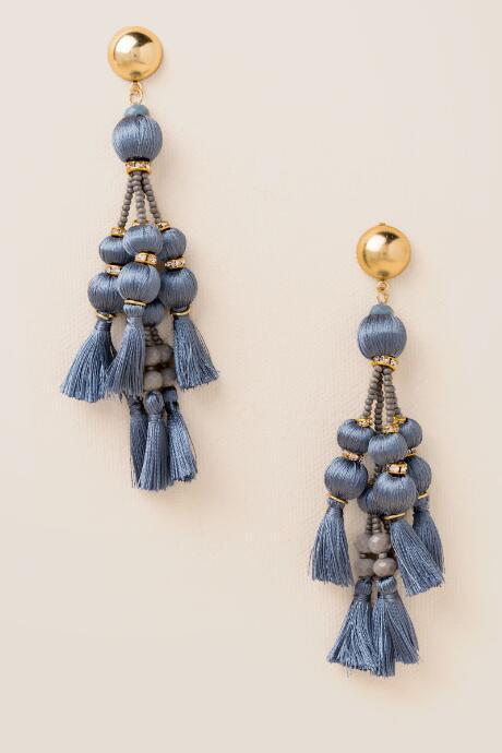 Francesca's Remi Beaded Bauble Tassel Earrings - Blue