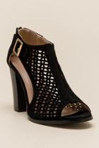 Charles Albert Pennie Laser Cut Peep Toe Heel - Black