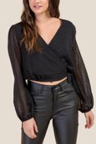 Francesca Inchess Elsa Wrap Lurex Dot Crop Top - Black