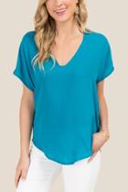 Lush V Neck Basic Back Seam Top - Turquoise