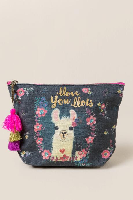 Francescas Llama Love Cosmetic Bag - Black