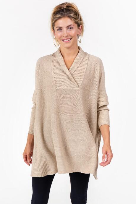 Francesca's Lori Long Sleeve Poncho - Taupe