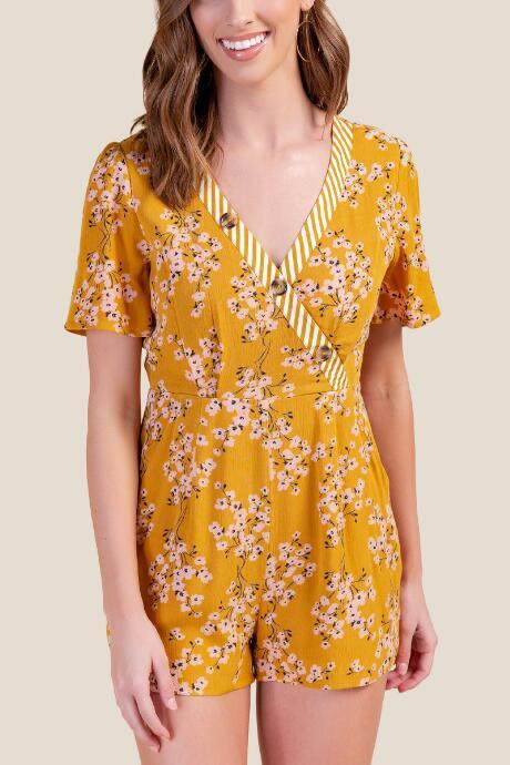 Francesca Inchess Jeanette Floral Romper - Mustard
