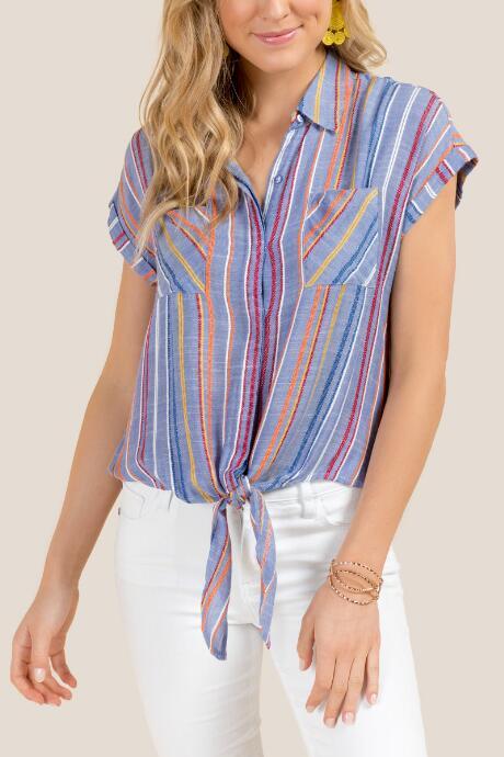 Francesca Inchess Nancy Front Knot Button Down Blouse - Navy