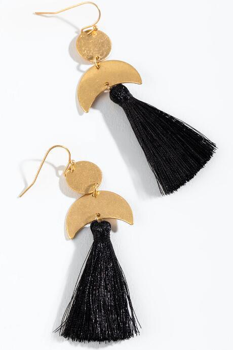 Francesca's Jamie Circle & Moon Tassel Earrings - Black