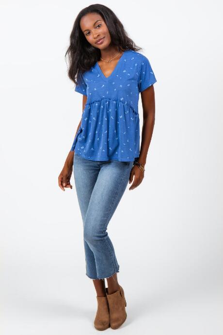 Francesca's Garnet Embroidered Peplum Top - Navy