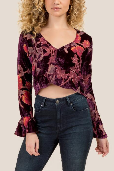 Francesca Inchess Isabella Velvet Burnout Crop Top - Purple