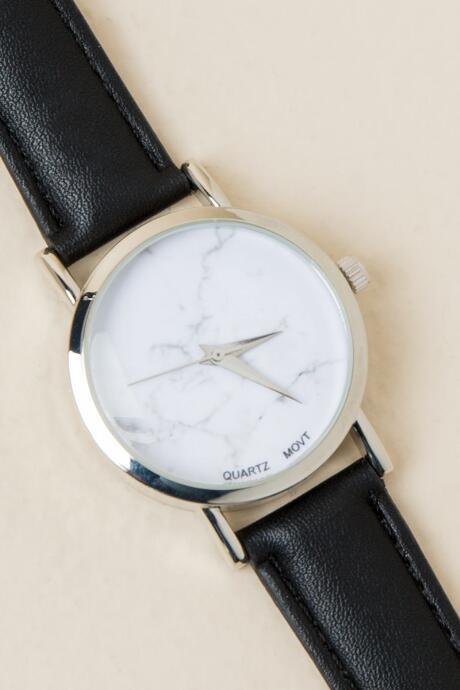 Francesca's Adriana White Marble Watch - Black