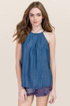Blue Rain Lala High Neck Pleated Tencel Tank - Chambray